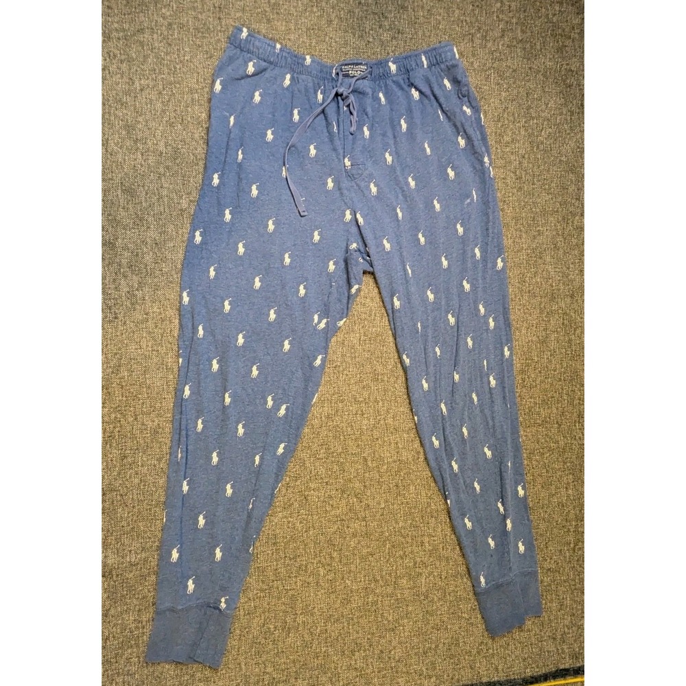 Polo Ralph Lauren Blue All Over Pony Print Logo Pajama Lounge Pants Size Large